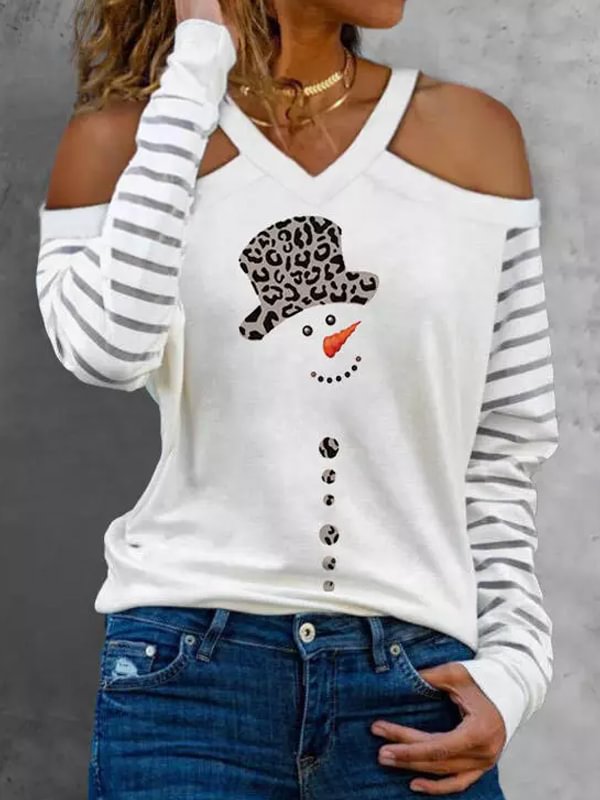 Christmas Snowman Leopard V-Neck Shirt