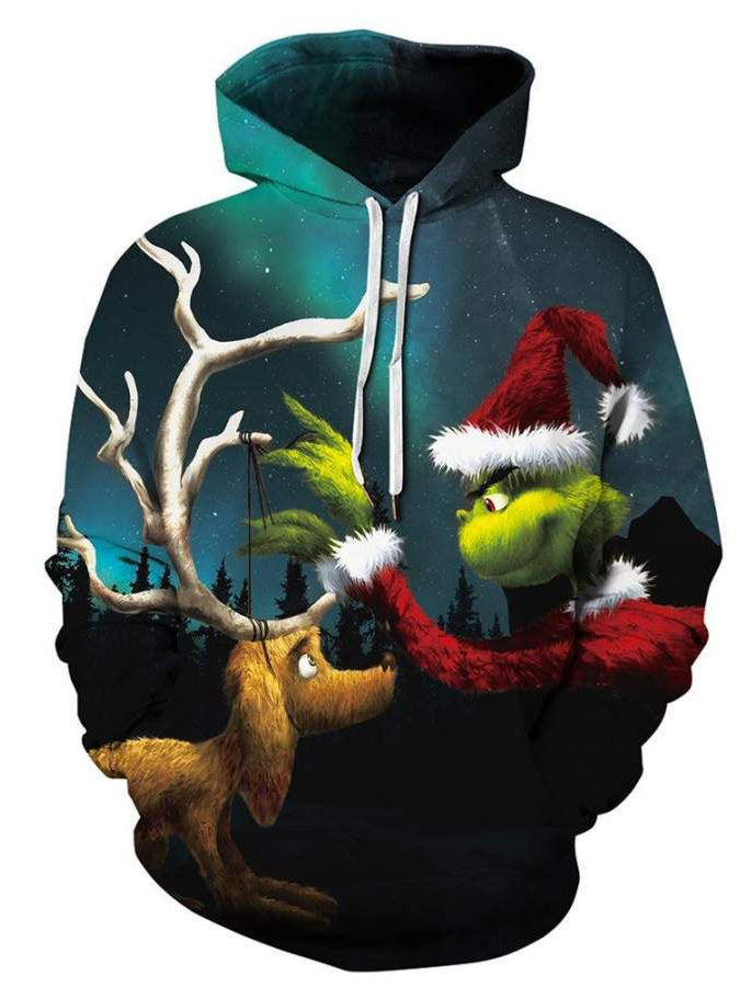 Men's Christmas Themed Printed Long Sleeve Hoodie PLUSCLOTHESMAN