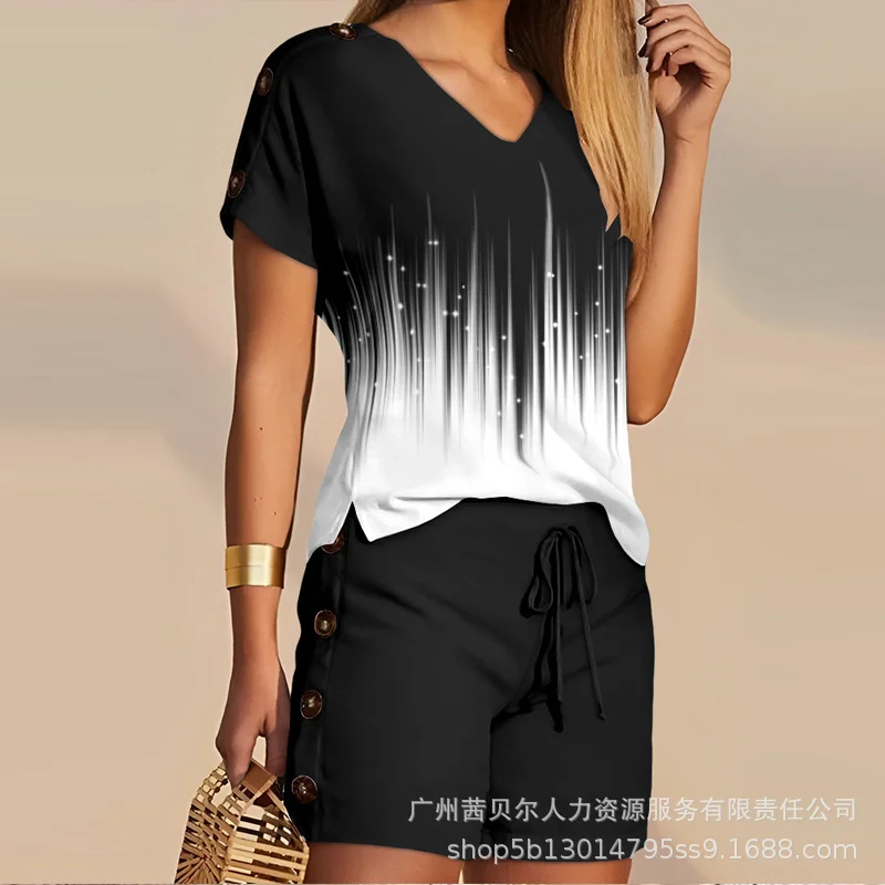 Ueong Positioning Print Short-Sleeved Pants Two-Piece Suit