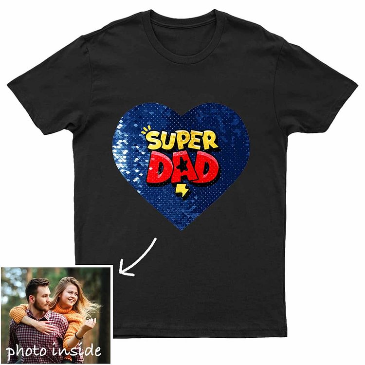 Custom Super Dad Heart Flip Sequin Shirt (Double Print)