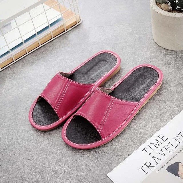 Glglgege 2019 Summer Women Leather Slippers Home Shoes Sheepskin Slipper Summer Comfortable Thick Bottom Slippers