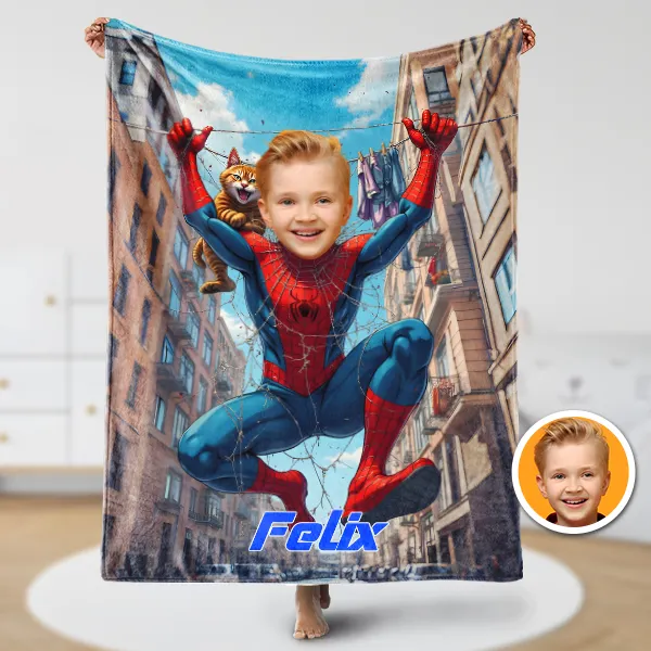 Custom Spider Boy Hero Blankets Personalized Face & Name Hero Blanket Gifts For Boys