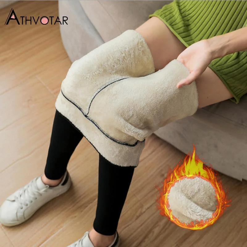 ATHVOTAR Winter Leggings Women Keep Warm High Waist Velvet Casual Leggins Thicken Thermal Push Up Legging Women