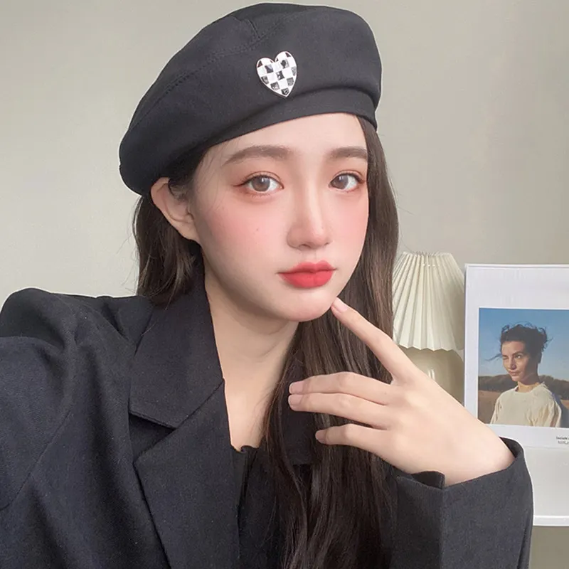Fashion Pure Color Love Heart Beret