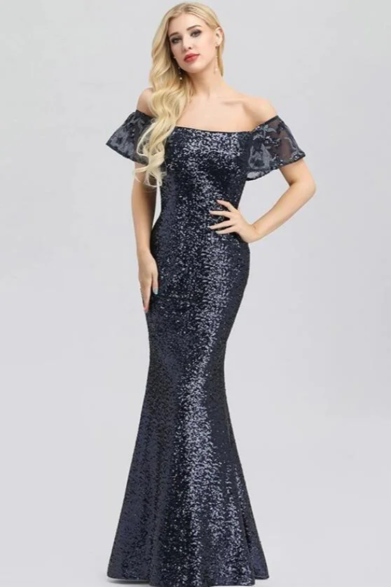 Elegant Off-the-Shoulder Prom Dresses Long Sequins Ruffles Evening Gowns On Sale - lulusllly