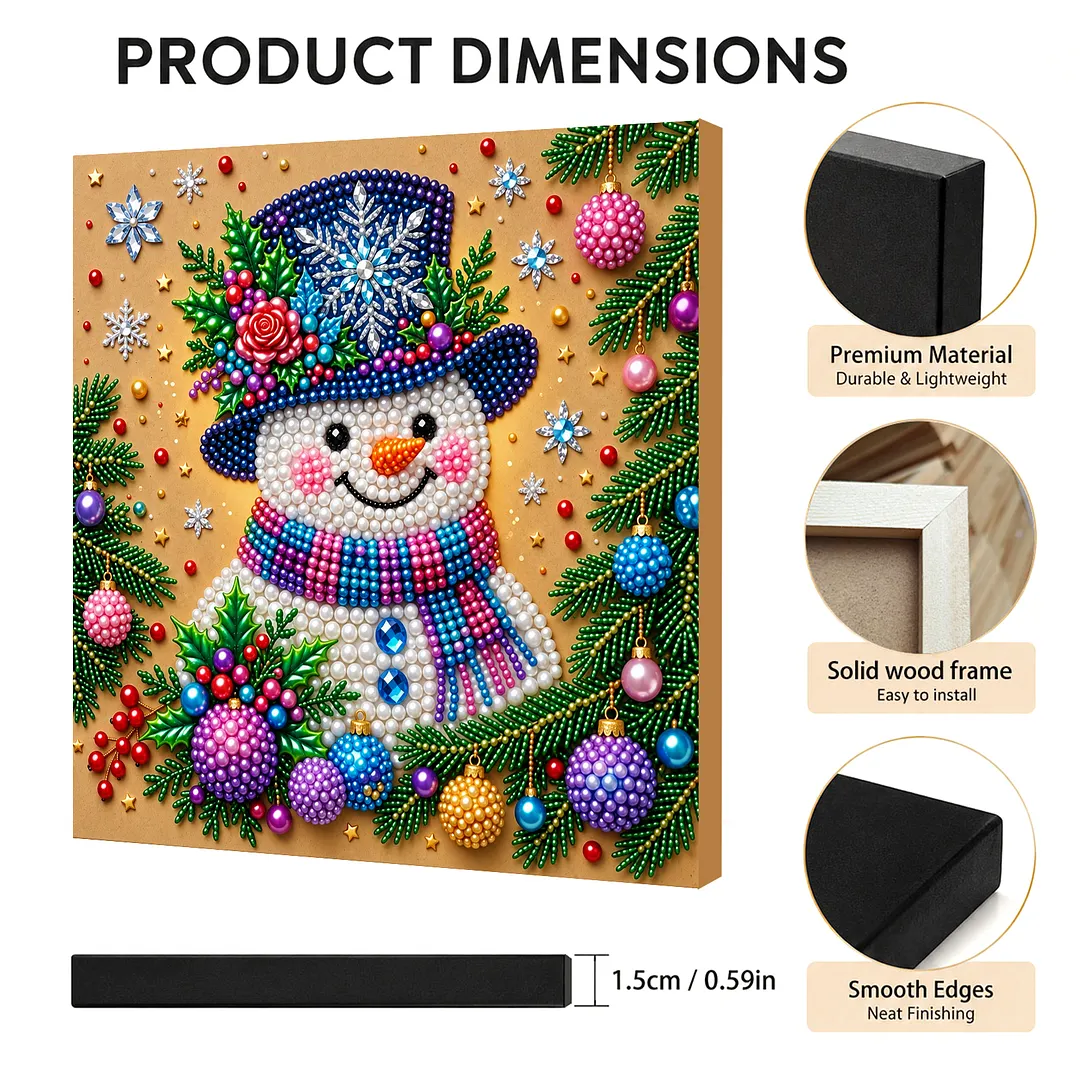 Framed Pearl Painting Kit Snowman with Ornaments 20x20cm