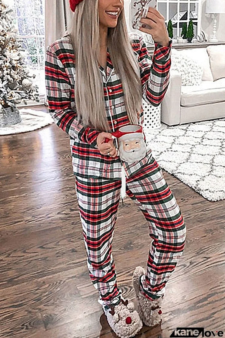 Fashion Living Plaid Patchwork Turndown Collar Two Pieces