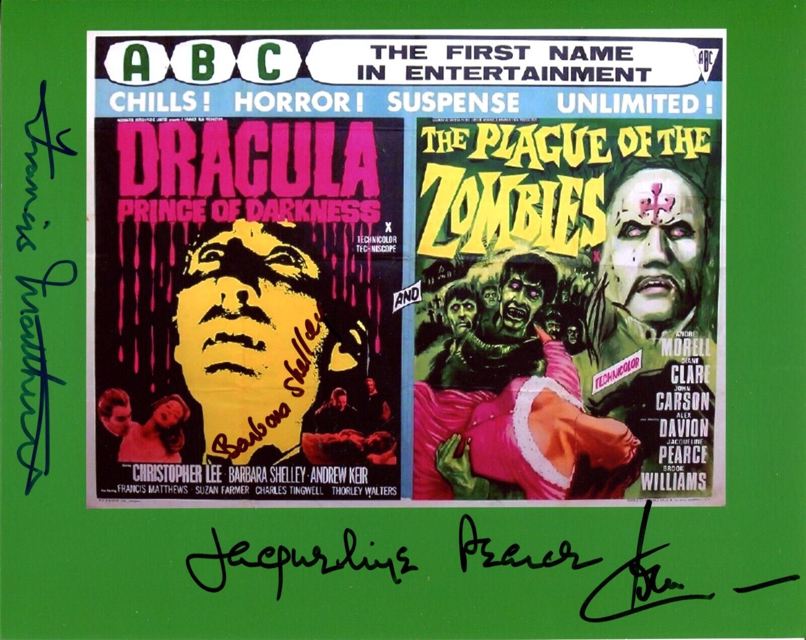 British Horror movies 8x10 Photo Poster painting with FOUR rare signatures!