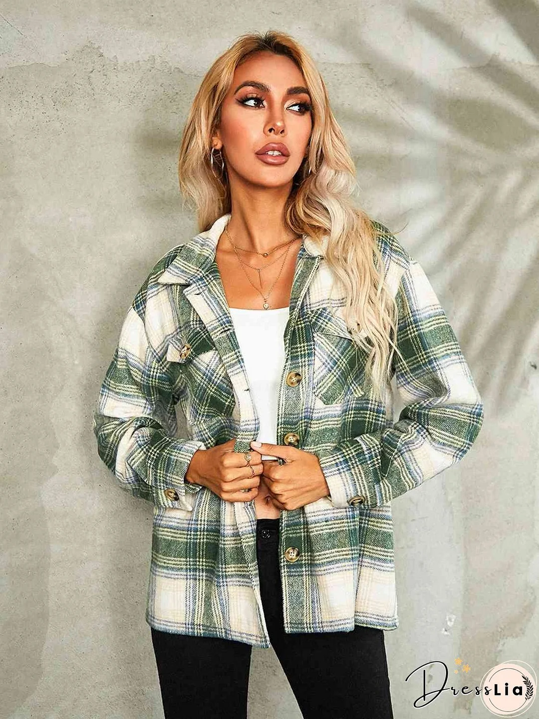 Plaid Button Down Collared Jacket