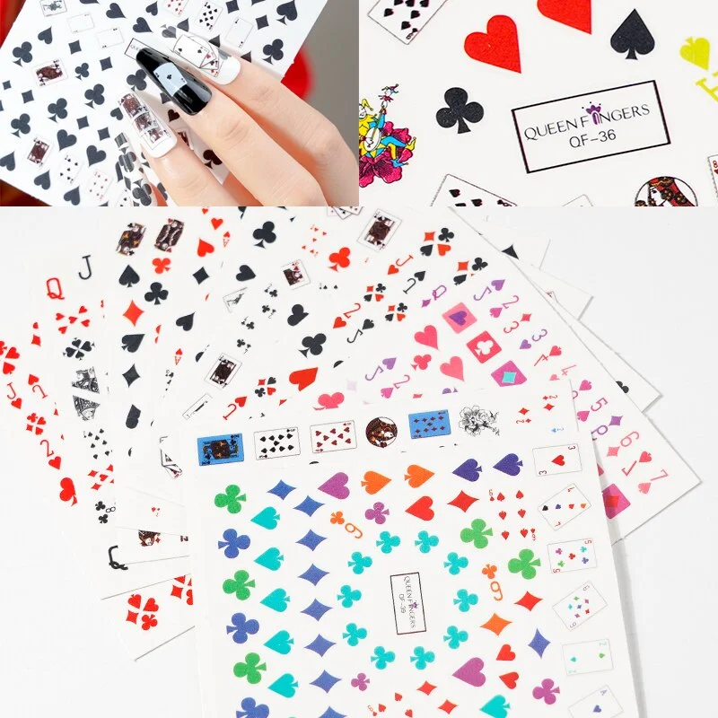 1 Pcs 13x8.7cm Colorful Playing Card Nail Sticker 3D Square Plum Blossom Full Color DIY Nail Decals Nail Slider Art Deco