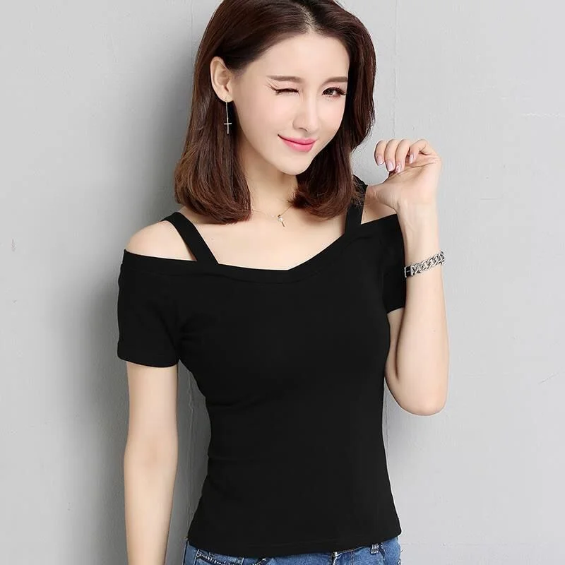 Brownm Brownm Summer Korean Version Of Off-Shoulder Short-Sleeve T-Shirt Women's Off-Shoulder Sexy Slim Student Jacket