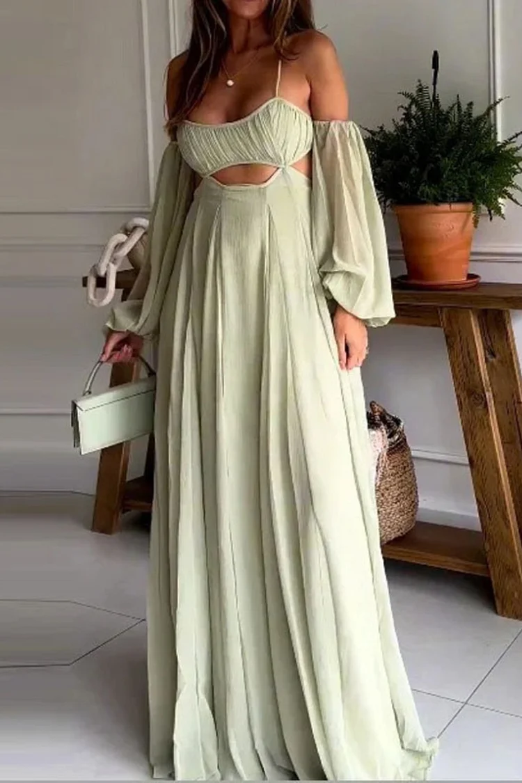 Fashion Sexy Suspender Long Sleeve Backless Loose Elegant Party Maxi Dress