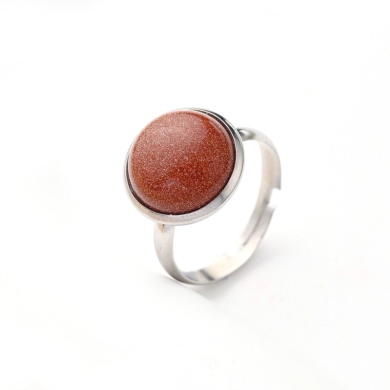 Casual Minimalist Round Spot Solid Color 304 Stainless Steel Natural Stone Opal Polishing Inlay Adjustable Ring