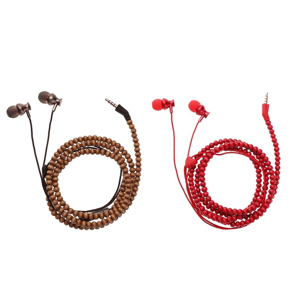 

3.5mm Creative Bead Bracelet Metal Stereo Wired In-ear Earphone with Mic, Red, 501 Original