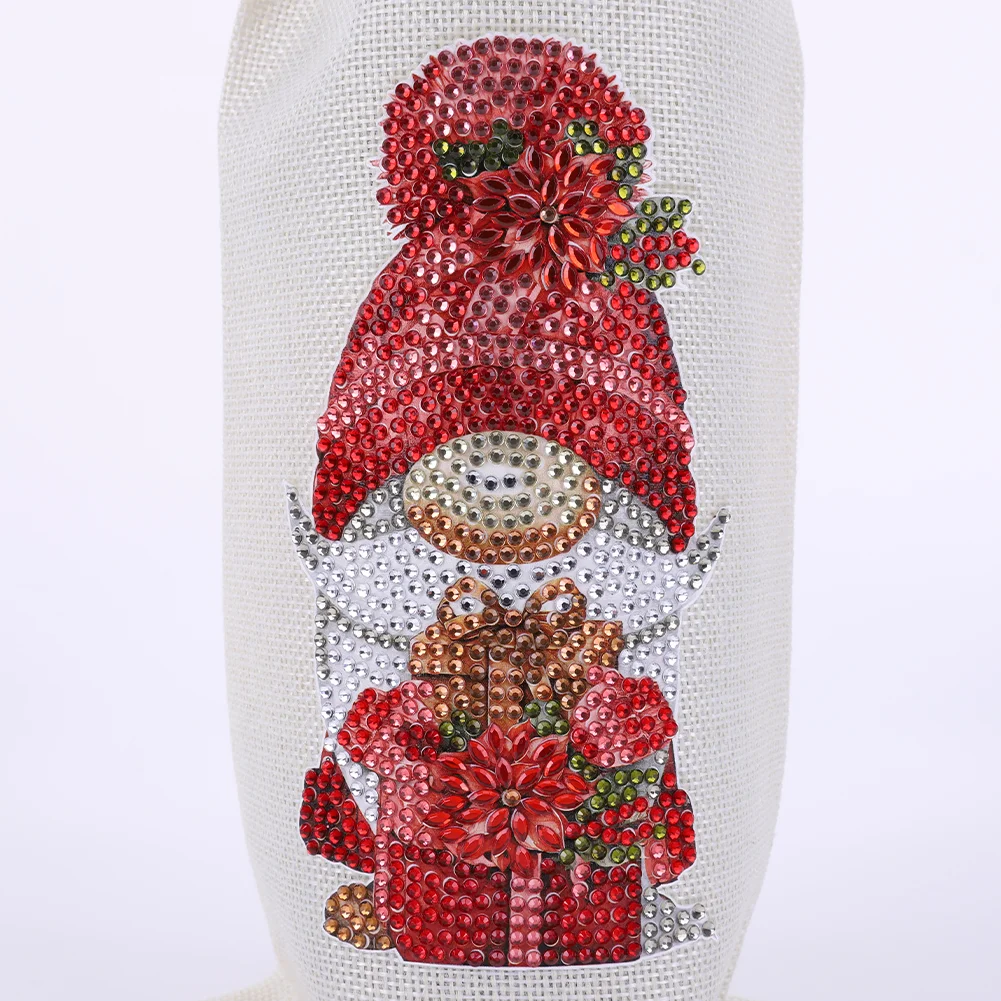 DIY Flower Diamond Painting Burlap Wine Gift Bags Label Liquor Bottle Covers
