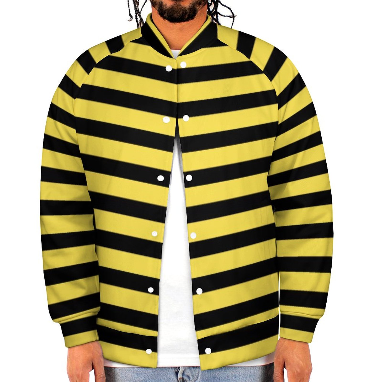 Bee Legs Black And Yellow Striped Sweatshirt Jacket Men Casual Lightweight Button Up Bomber Jacket Outwear 2XS-6XL