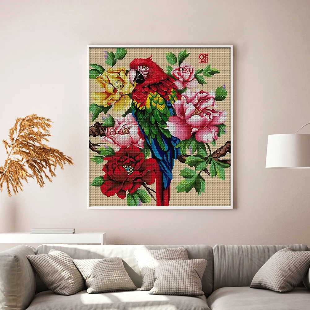 14CT Full Stamped Cross Stitch - Fairview Parrot(Canvas|43*47CM)