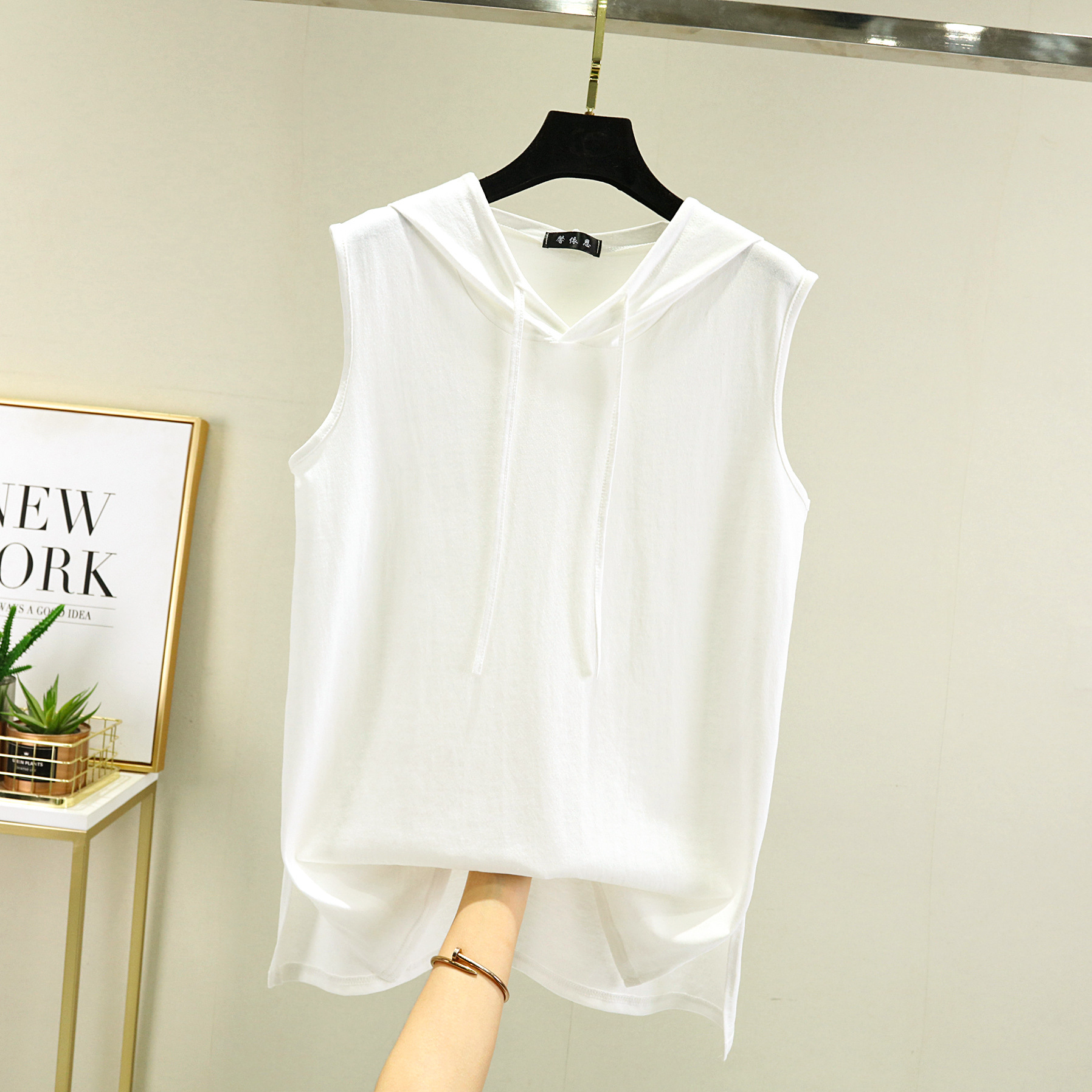 Iplaynox Summer Cotton Tank Tops Causal Loose Hoodies Women's Tshirt Sleeveless Plus size All Match Tee Top