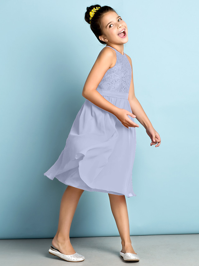 Daisda A-Line Jewel Neck Knee Length  Flower Girl Dress With Lace 