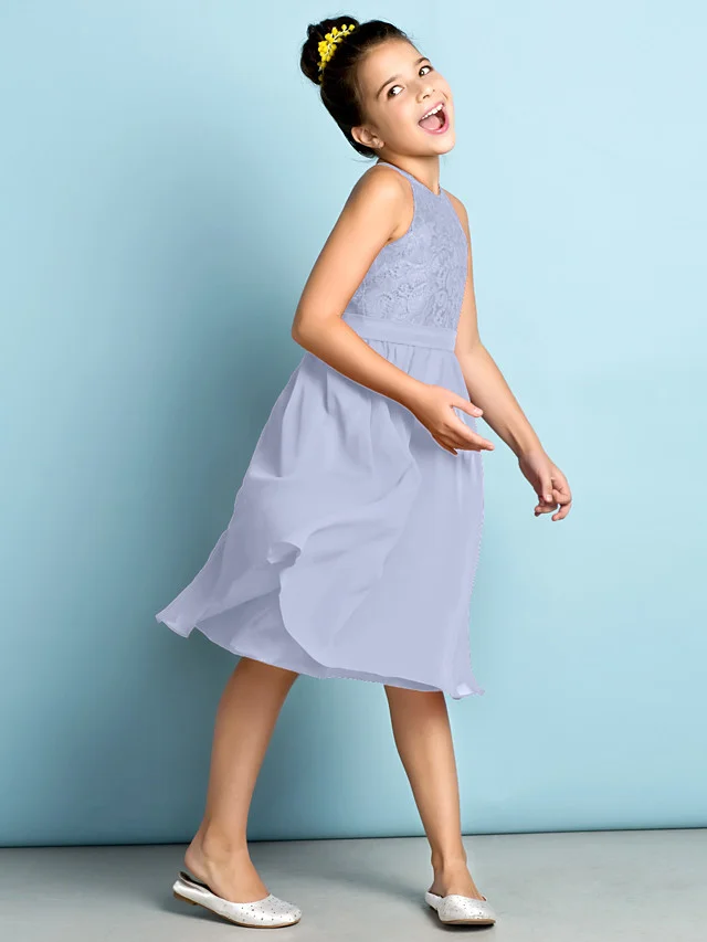 Daisda A-Line Jewel Neck Knee Length  Flower Girl Dress With Lace 