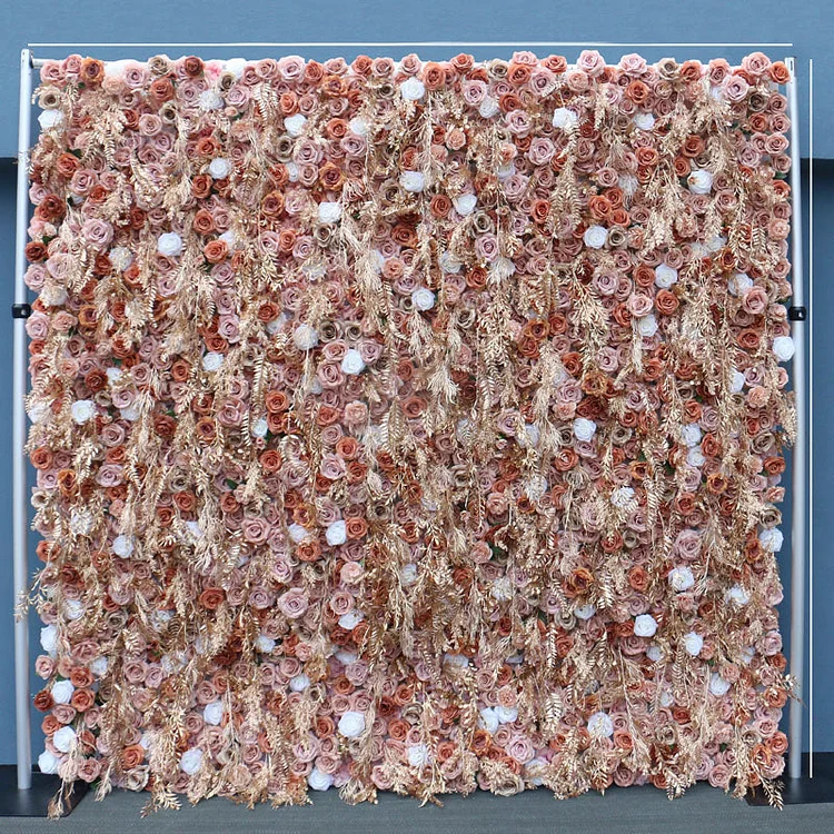 A1101 Luxury 5D Golden Roll Up Fabric Flower Wall Wedding Backdrop Decor