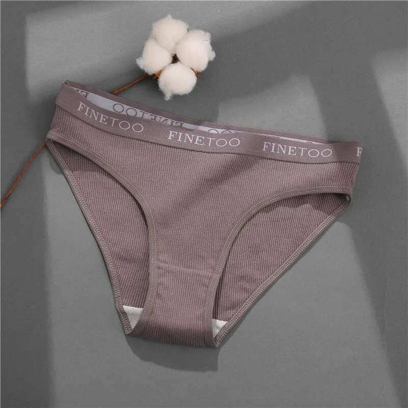FINETOO Cotton Panties Women Solid Color Underpants M-XL Soft Briefs Girls Striped Underwear Comfortable Panties Female Lingerie