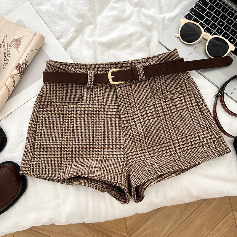 Breakj Breakj Fashion Lattice Hair, High Waist Thin Suit Shorts Wide Leg Pants Slacks Trousers Boots Trousers