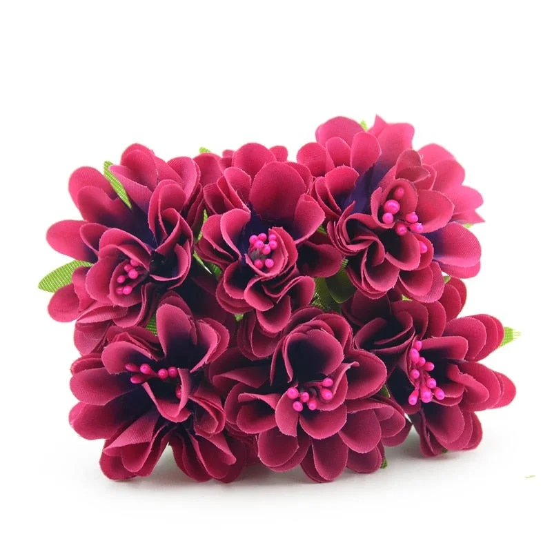 6pcs/lot Mini Silk Artificial Rose Flowers Bouquet  Scrapbooking Fake Flower Stamen Wedding Party  Decoration DIY Handmade