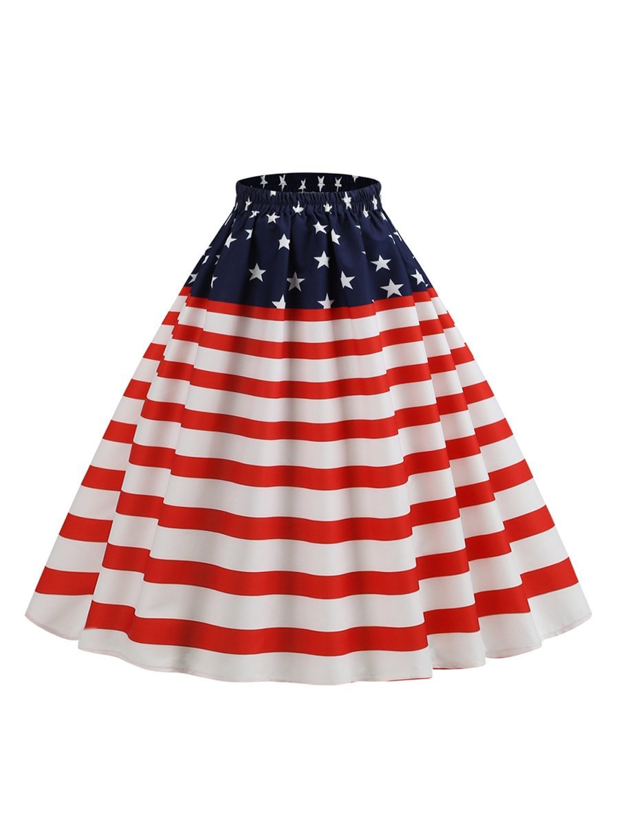 Vintage Skirt Elastic Waist Striped American Flag Skirt