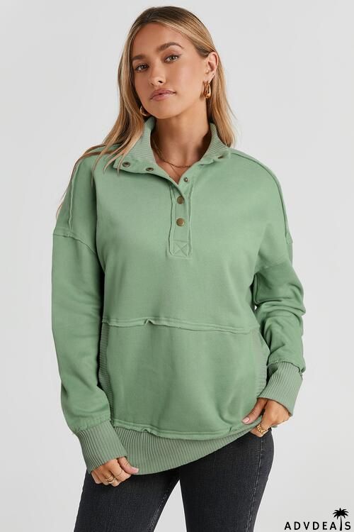 Half Snap Drop Shoulder Long Sleeve Sweatshirt