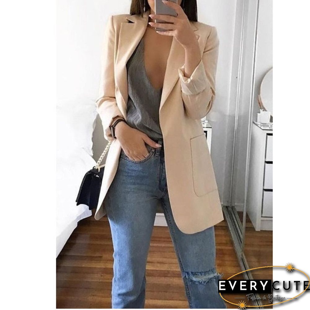 Womens Blazer Jackets Autumn Casual Plus Size Fashion Basic Notched Slim Solid Coats