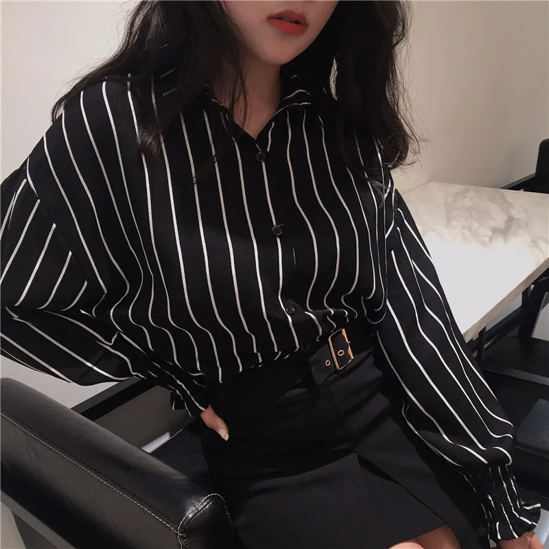Spring Vintage Shirts Women Striped Slim Stand collar Women Casual Shirts Ladies Classic Style Shirts Female 2020