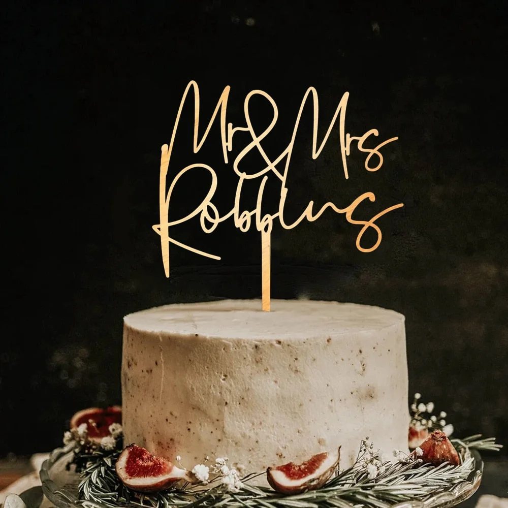 Custom Cake Topper Acrylic Mirror Letter Cake Decor Personalized Name And Date Gold Happy Birthday Cake Decoration For Wedding