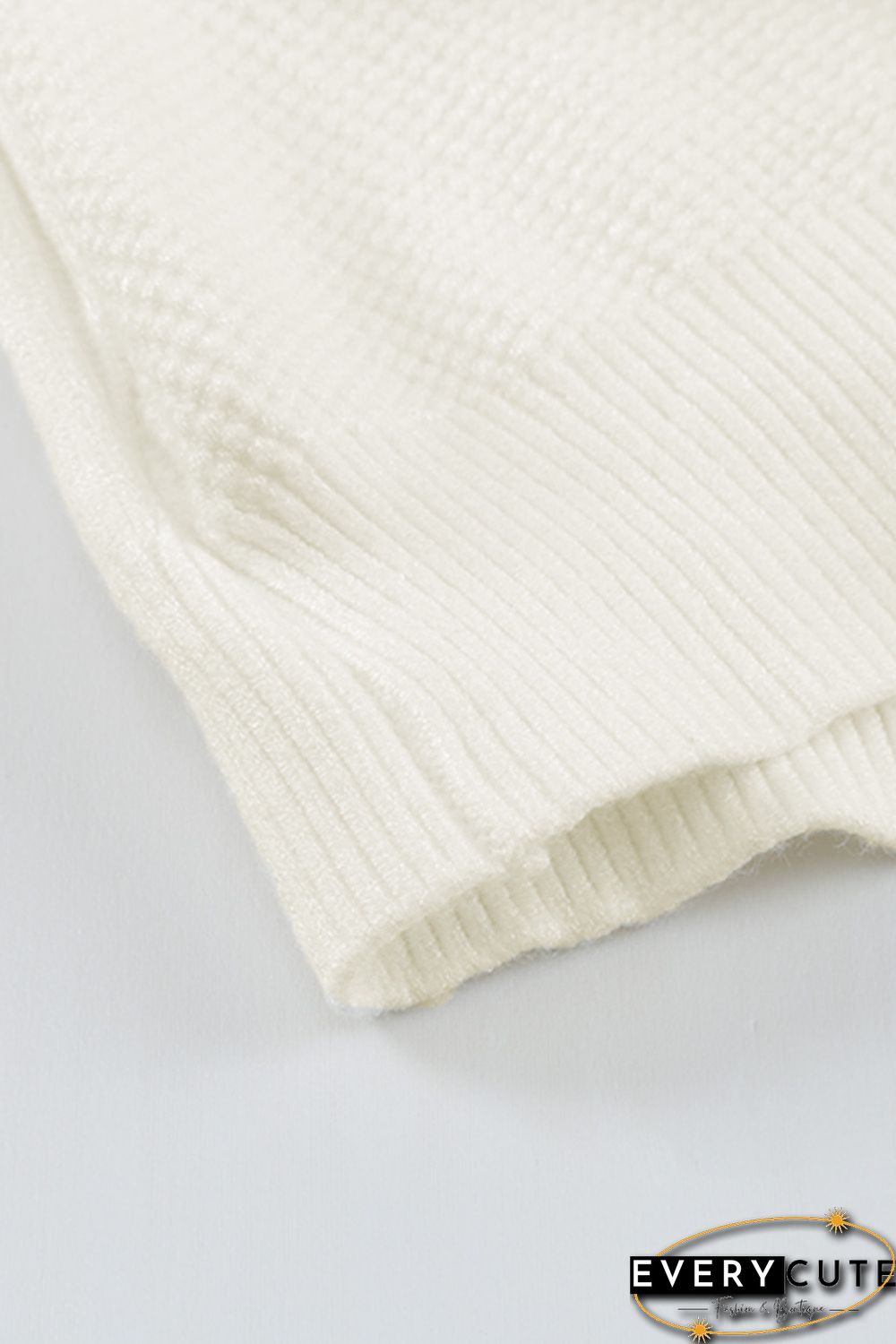 Beige Wrap V Neck Lantern Sleeve Textured Sweater