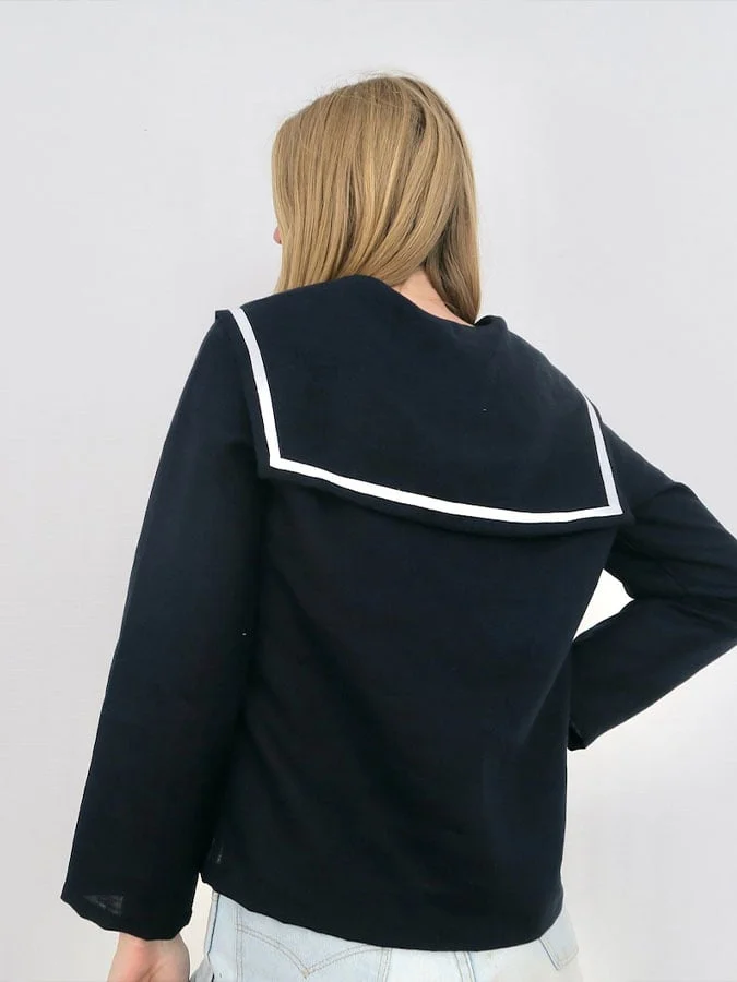 Women's Navy Cotton and Linen Shirt