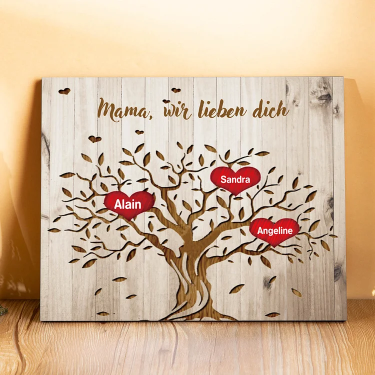 Kettenmachen Holzrahmen - Personalisierter 3 Namen Familienstammbaum-Papa/Mama, wir lieben dich-Holzdekoration 