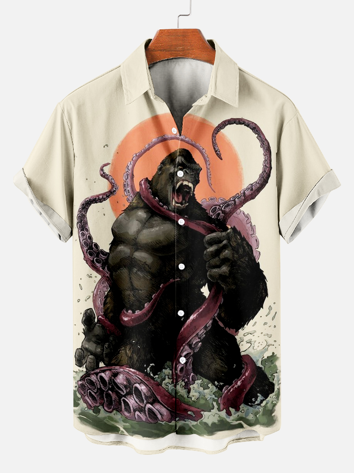 Vintage Orangutan vs Octopus Short Sleeve Shirt PLUSCLOTHESMAN