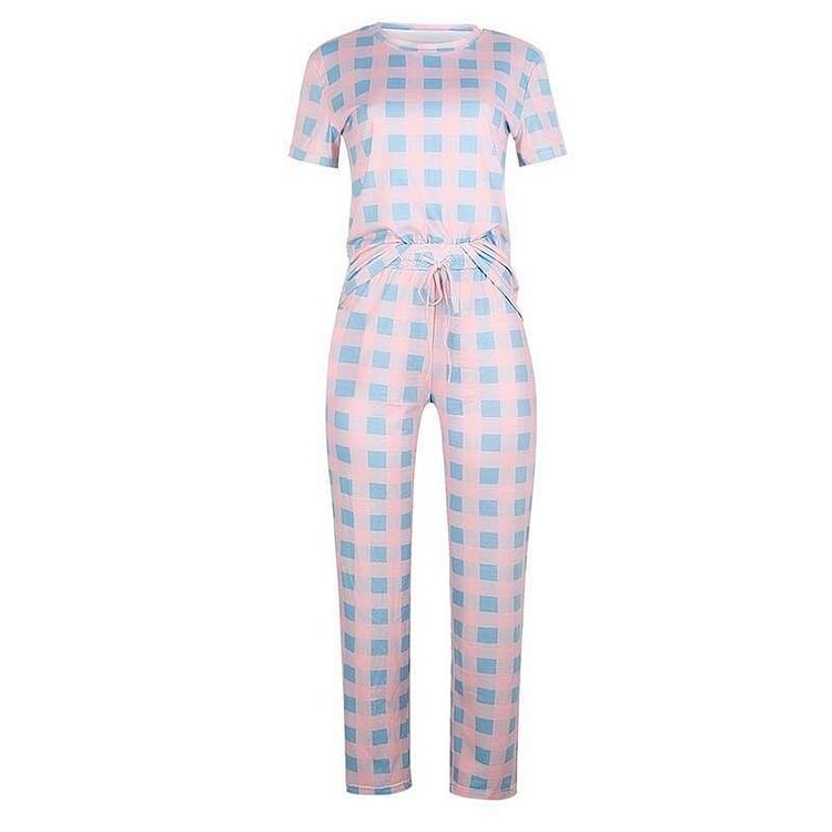 Lounge Wear Matching Sets for Women Lounge Set Pink 2 Piece Set Tracksuit Two Piece set Top and Pants Print Loose Home