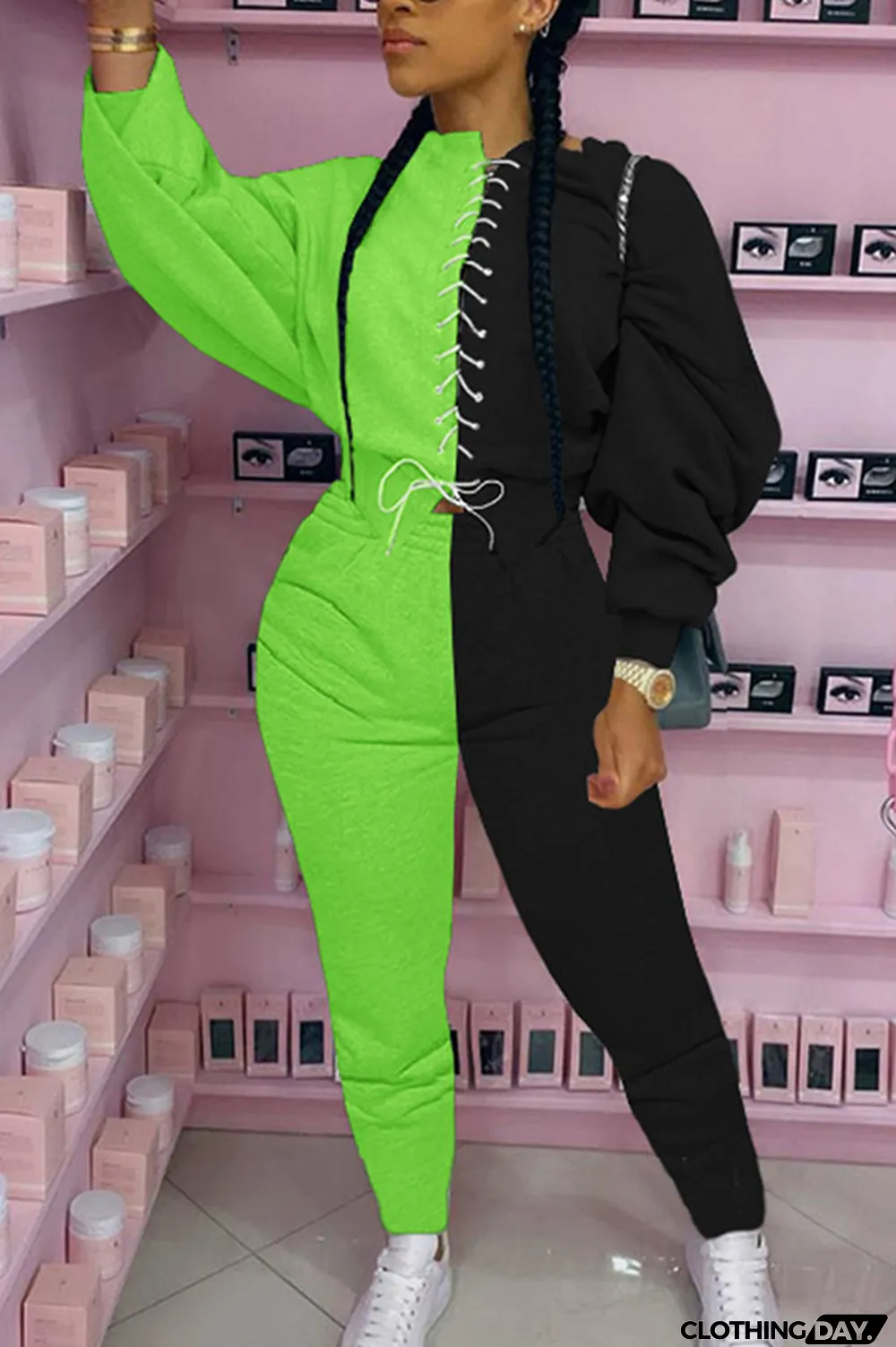 Grey Casual British Style Polyester Fiber Patchwork Solid Bandage Split Joint Pants Strap Design O Neck Long Sleeve Regular Sleeve Regular Two Pieces