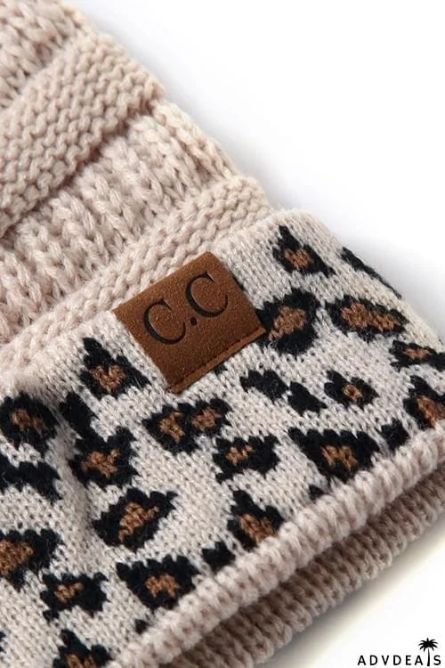 Animal Print Messy Bun Beanie