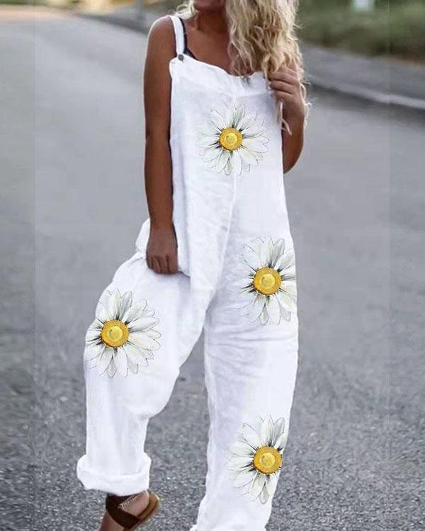 Women Linen Cotton Print Women Jumpsuit Outfit