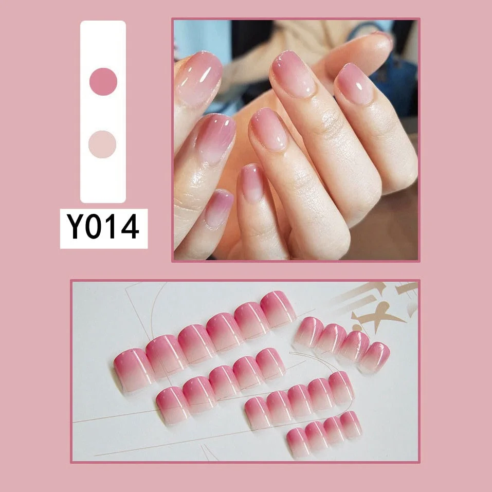 Fashion 24pc/set French Styel Press On False Nail Tips 10 Sizes Fake Nails Full Cover Nail Tips With Nail Adhesive Tab Sticker-Nail Inspo