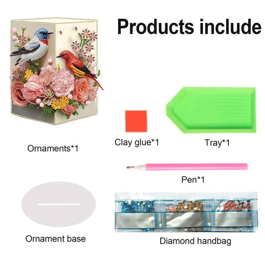 DIY Flower Bird Single-Sided Acrylic Diamond Painting Tabletop Ornament for Home Office Desktop Decor