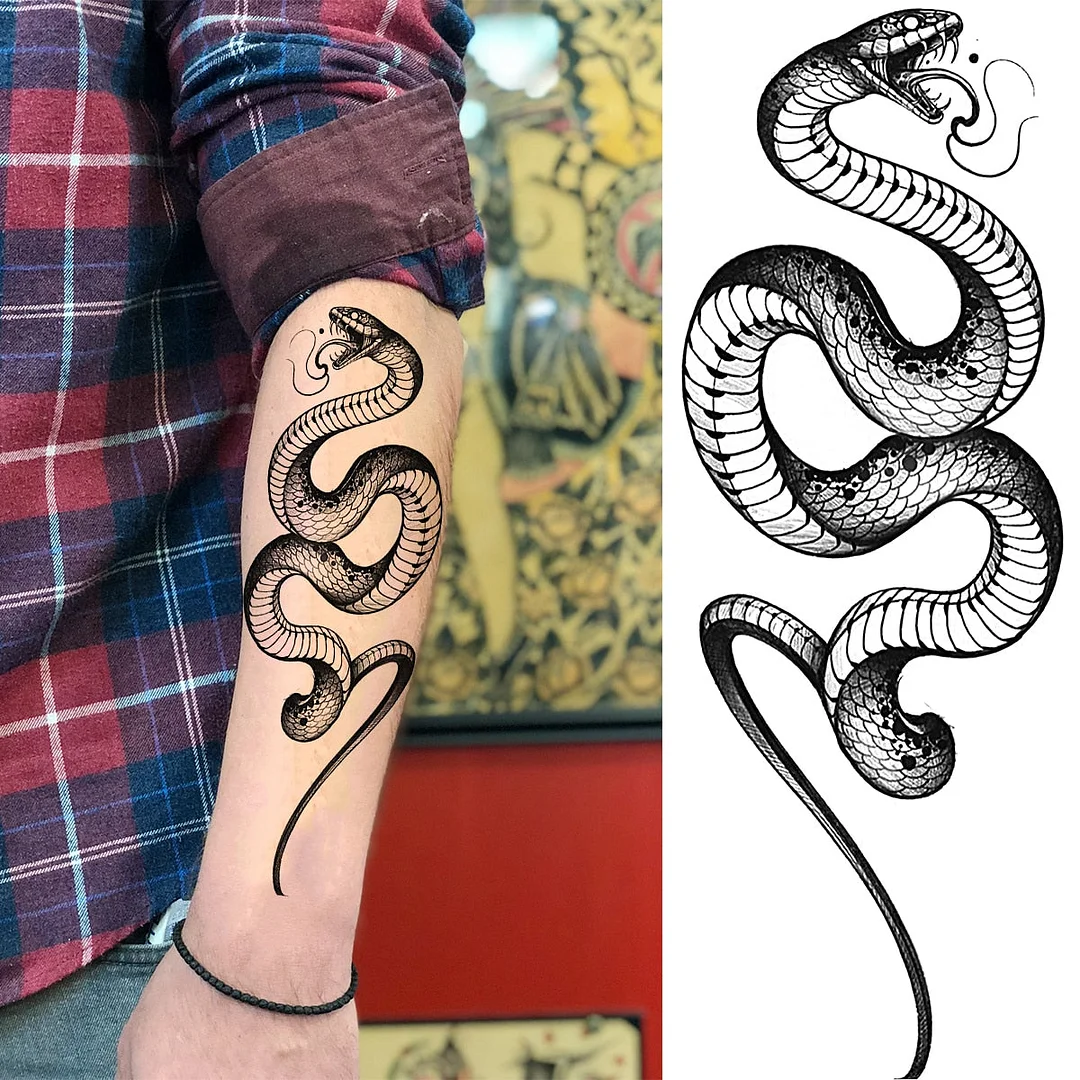 Realistic Snake Unique Forearm Temporary Tattoos For Men Adult Serpent Moon Fake Tattoo Waterproof Body Art Painting Tatoo Paper