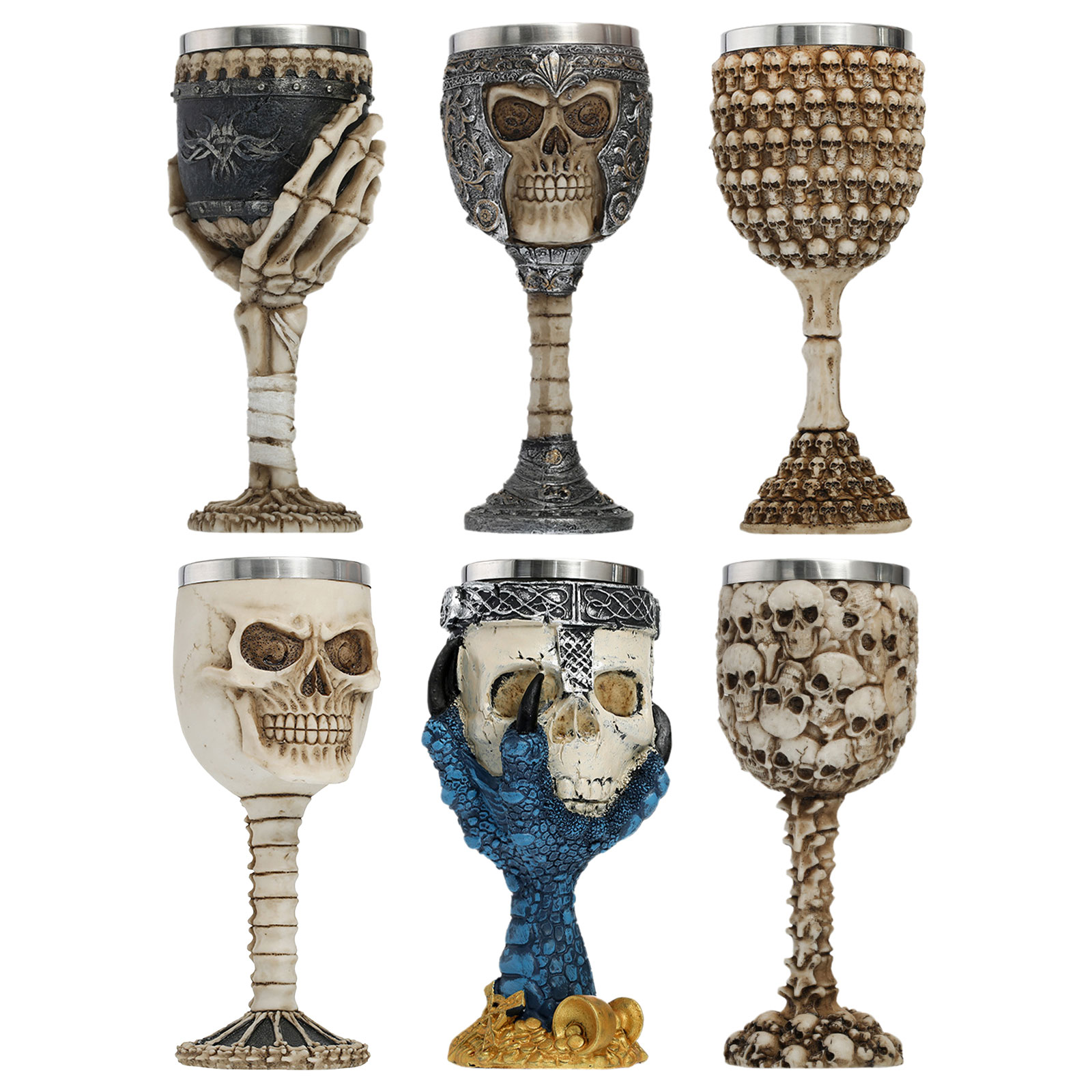 

3D Mug Stainless Steel Resin Horror Skeleton Goblet Gothic Retro Cup Bar, 501 Original