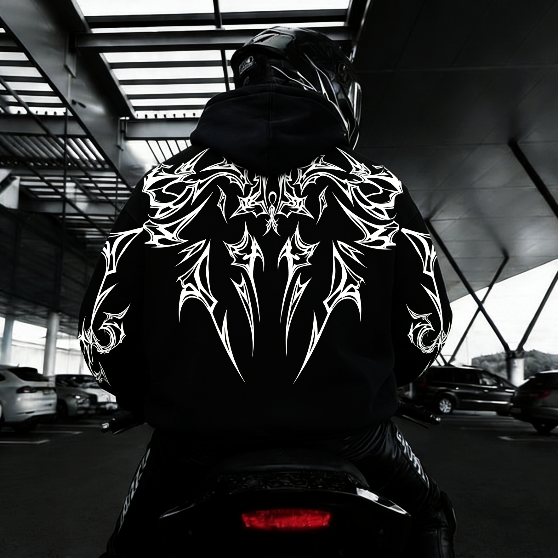 Street-style Reflective Flame Print Oversized Hoodie