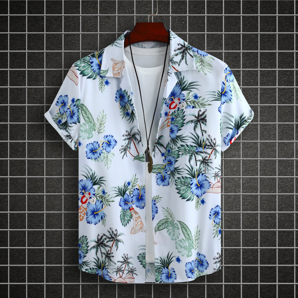 Hawaiian Flower Print Loose Button Short Sleeve Shirts