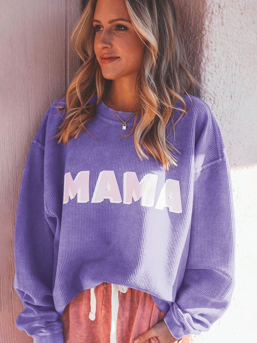 Violet MAMA Ribbed Round Neck Pullover Sweater