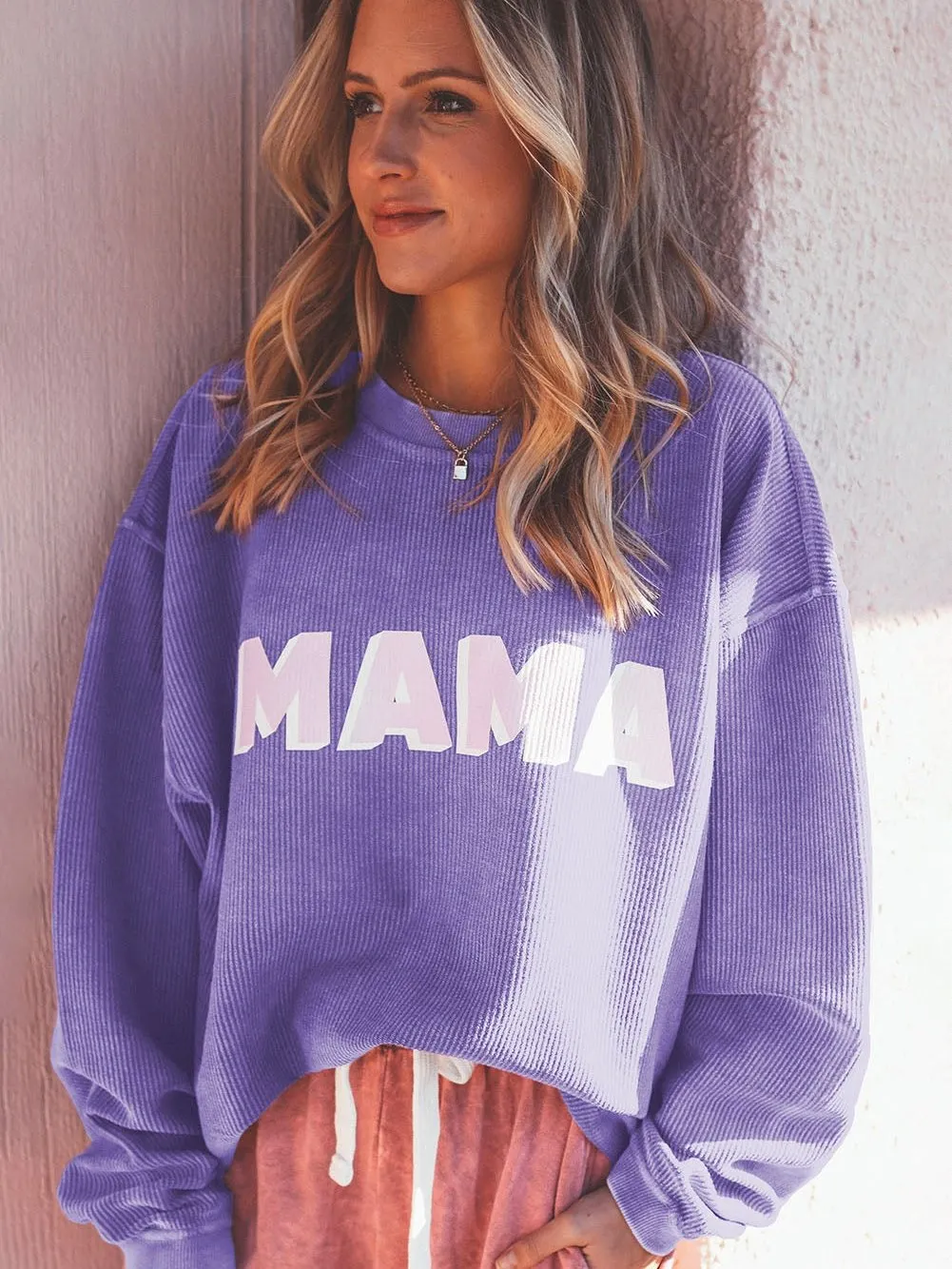 Violet MAMA Ribbed Round Neck Pullover Sweater