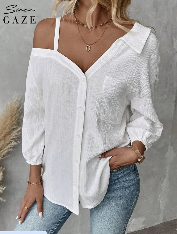 Nigikala Nigikala Shoulder Long-Sleeved Shirt Women's Top